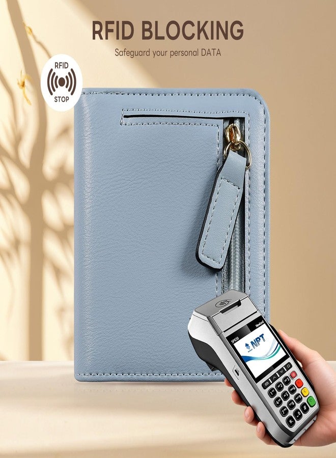 XZVXZV Small Wallet Women RFID Blocking Leather Bifold Compact Card Holder Wallet for Women With Zipper Coin Pocket ID Window (Red) - Image 4