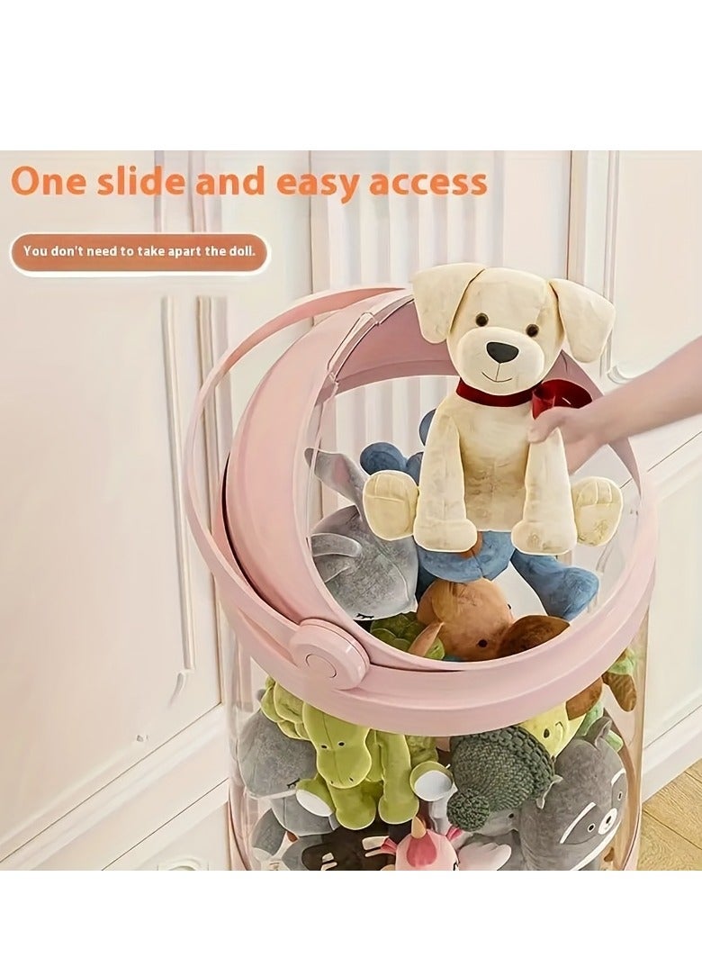 XiuWoo 1 Transparent multi-layer round flip-top acrylic doll storage box, waterproof plastic material, suitable for plush toys and puppets, decoration storage, round, gift packaging storage, pink, 162cm  - Image 4