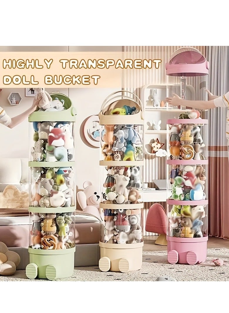 XiuWoo 1 Transparent multi-layer round flip-top acrylic doll storage box, waterproof plastic material, suitable for plush toys and puppets, decoration storage, round, gift packaging storage, pink, 162cm  - Image 5