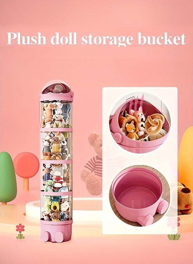 XiuWoo 1 Transparent multi-layer round flip-top acrylic doll storage box, waterproof plastic material, suitable for plush toys and puppets, decoration storage, round, gift packaging storage, pink, 162cm  - Image 1
