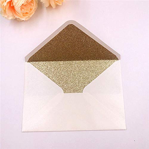 Lucky Star 25 PCS A7 Pearlescent Light Gold Glitter Envelope,5.35 x 7.7 inches,Perfect for 5x7 Wedding Invitation Cards,Greeting Invite (Pearl ivory+Light Gold glitter) - Image 2