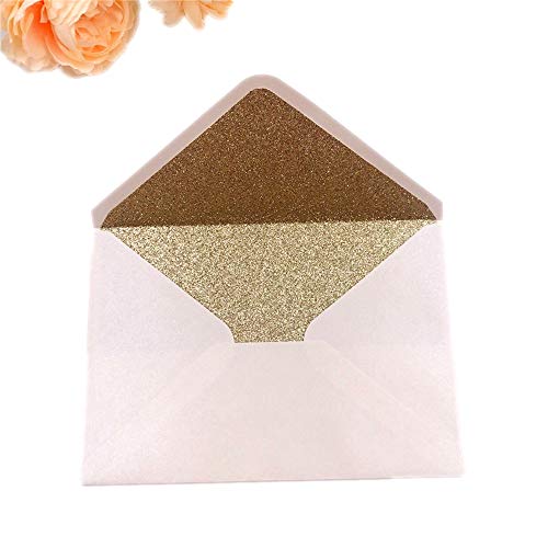 Lucky Star 25 PCS A7 Pearlescent Light Gold Glitter Envelope,5.35 x 7.7 inches,Perfect for 5x7 Wedding Invitation Cards,Greeting Invite (Pearl ivory+Light Gold glitter) - Image 1