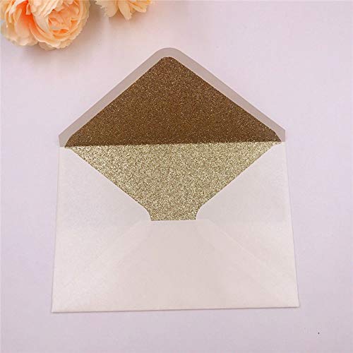 Lucky Star 25 PCS A7 Pearlescent Light Gold Glitter Envelope,5.35 x 7.7 inches,Perfect for 5x7 Wedding Invitation Cards,Greeting Invite (Pearl ivory+Light Gold glitter) - Image 3