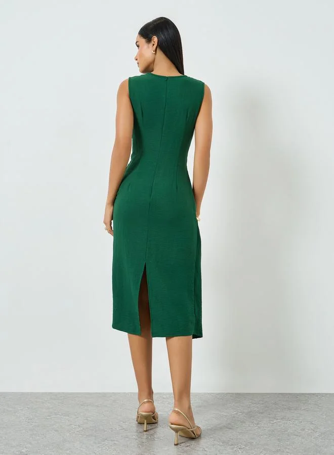 Take Two Green Dark Green  Wrap Front Chain Detail Midi Dress for Women | Best Price UAE