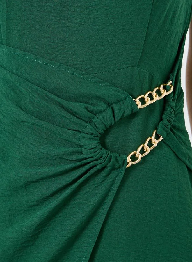 Take Two Green Dark Green  Wrap Front Chain Detail Midi Dress for Women | Best Price UAE