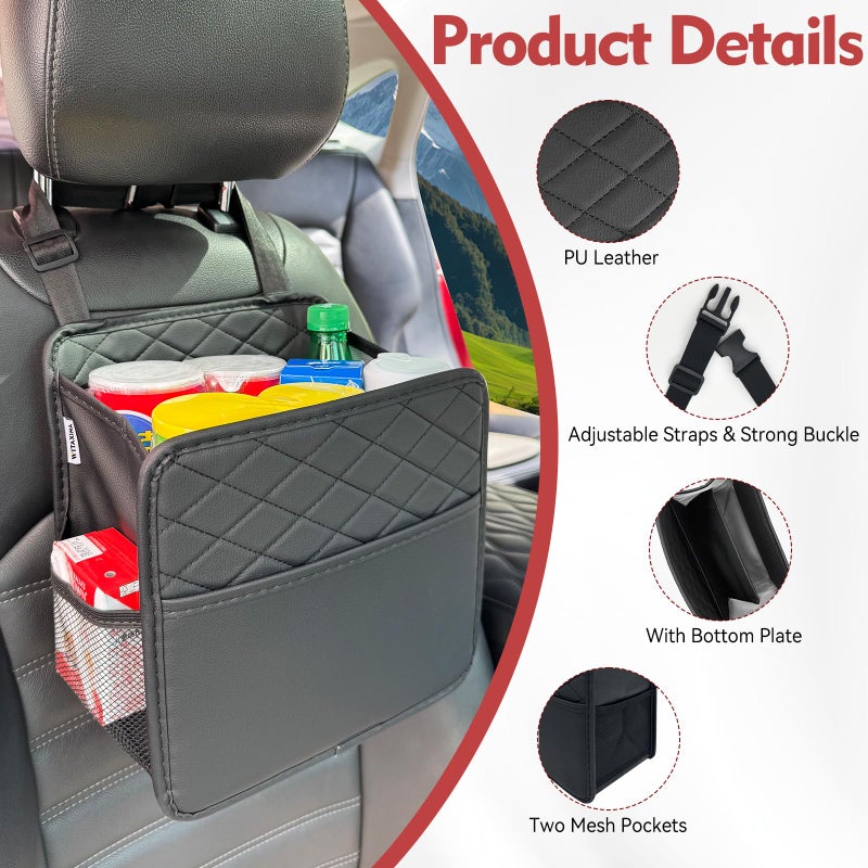 Witaxima Upgrade Car Seat Organizer Backseat with Storage Pockets, Multipurpose Car Organizer Hanging, Car Trash Bag Can,Premium PU Leather Garbage Can 2.14 Gallon Large Capacity, Black. - Image 3