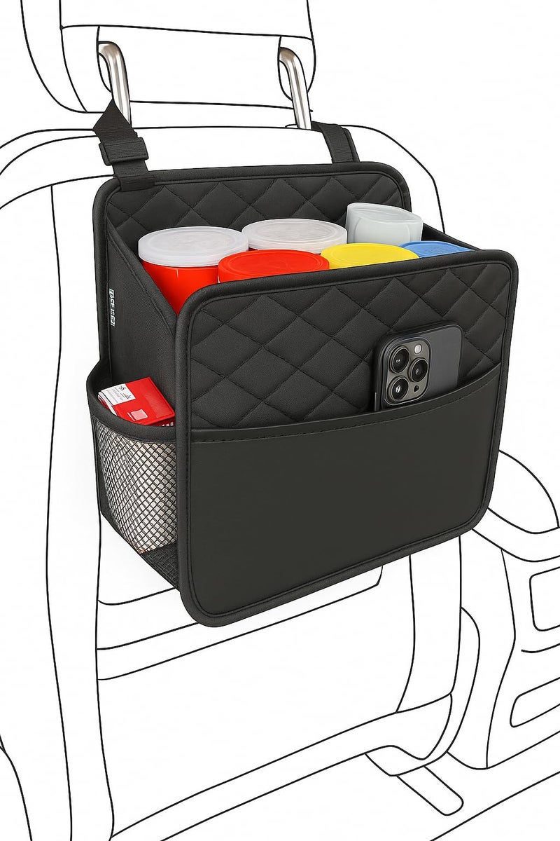 Witaxima Upgrade Car Seat Organizer Backseat with Storage Pockets, Multipurpose Car Organizer Hanging, Car Trash Bag Can,Premium PU Leather Garbage Can 2.14 Gallon Large Capacity, Black. - Image 1