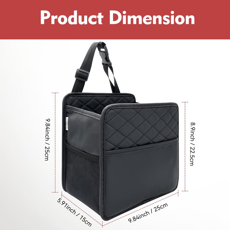 Witaxima Upgrade Car Seat Organizer Backseat with Storage Pockets, Multipurpose Car Organizer Hanging, Car Trash Bag Can,Premium PU Leather Garbage Can 2.14 Gallon Large Capacity, Black. - Image 2
