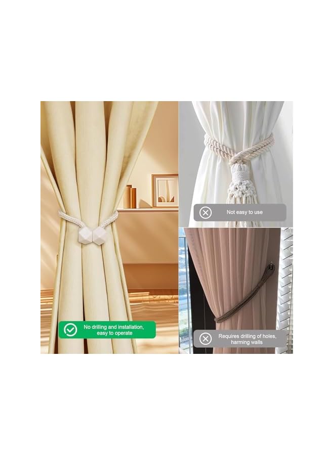 The Bros Curtain Ties Tiebacks White Magnetic Tie Backs for Curtains Holders Holdbacks Magnet Outdoor Drapes Hooks Clips Wall Nursery Bedroom Office Decorative Drapery 6 Pack - Image 5
