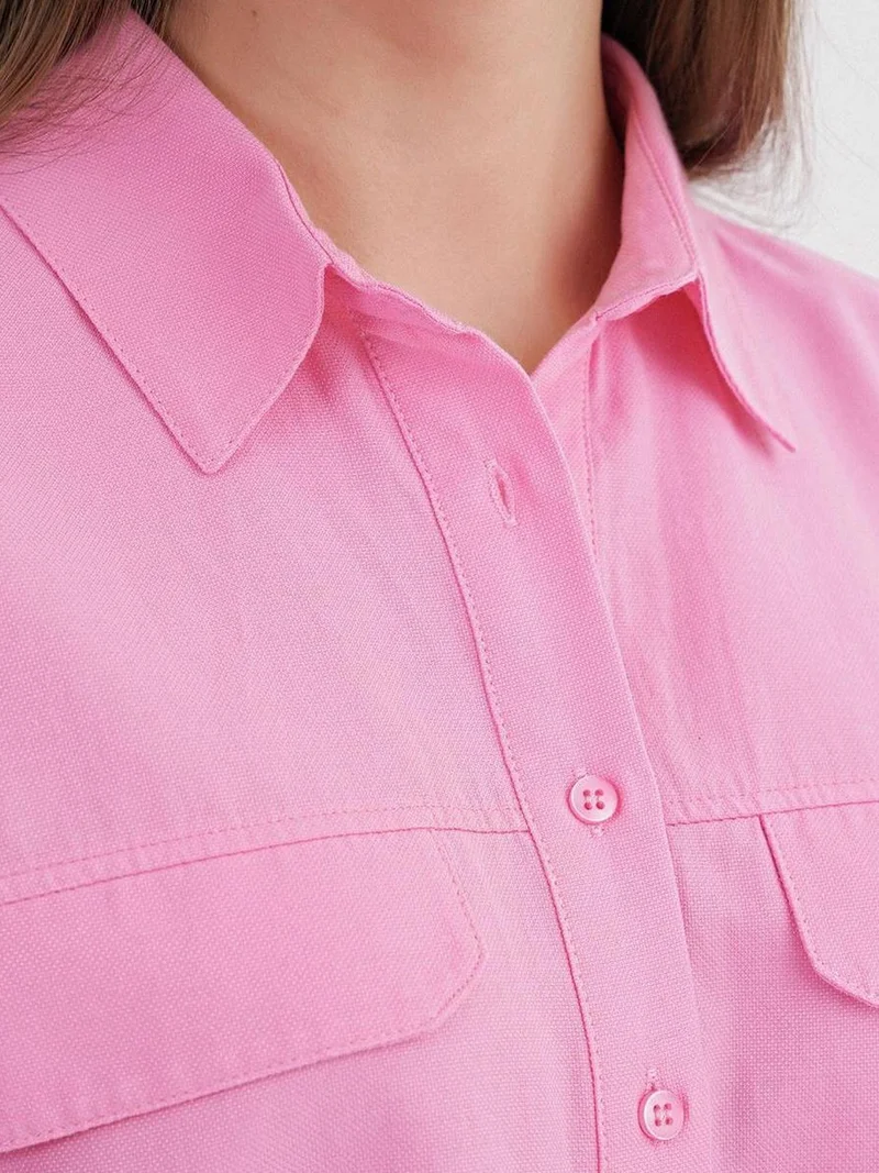 MixRay Powder Pink Mixray Short Sleeve Crop Poplin Shirt for Women | Best Price UAE