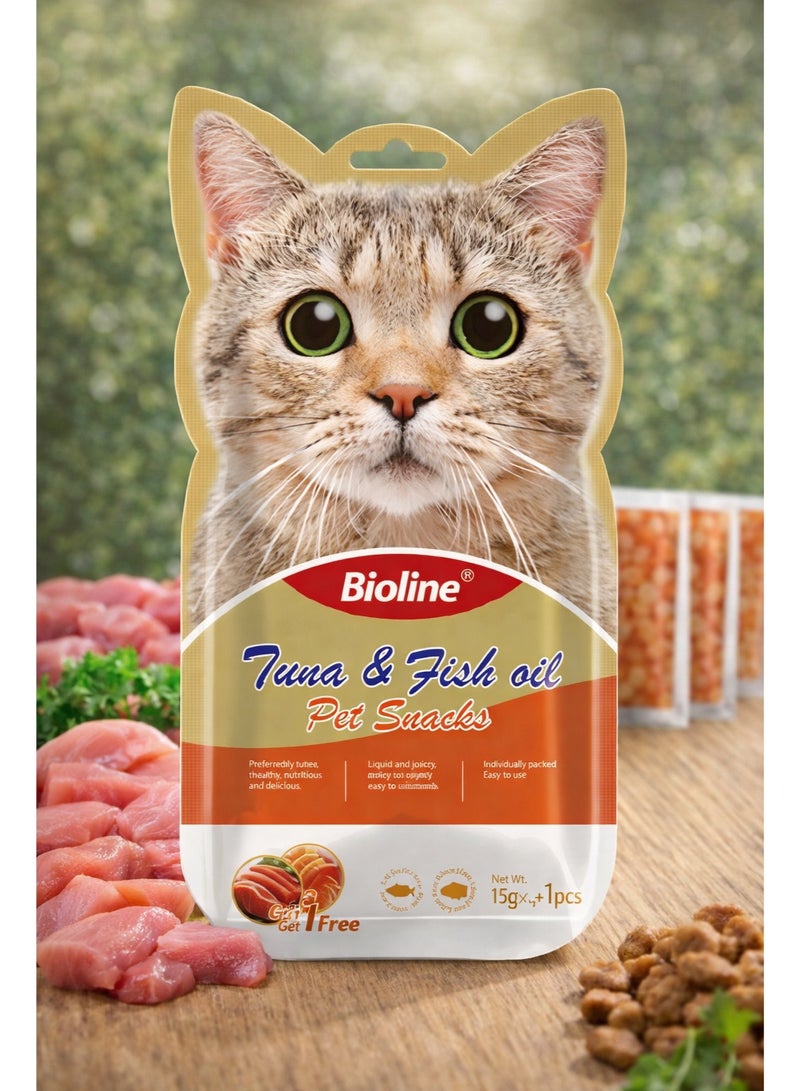 Tuna and Fish Oil Creamy Liquid Cat Treats 75g (5 Sticks) – Omega-Rich Lickable Puree Snacks for Shiny Coat and Healthy Skin, Grain-Free High Protein Rewards