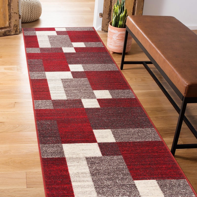 Modern Boxes Design NonSlip NonSkid Runner Rug 2 X 7 22 X 84 Red