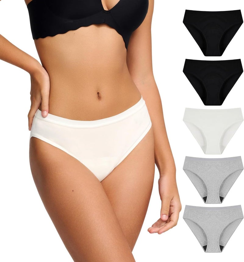 BATTEWA Womens Leak Proof Underwear Light Incontinence Bikini Panties Reusable Odor Control Protective Briefs for Ladies Teens 40ml (Multicolor, L, 5 Pack) - Image 1