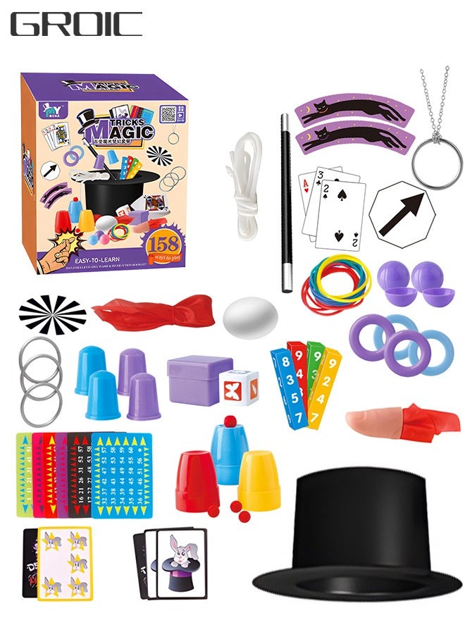 GROIC - Deluxe Magic Kit Set, 158 Magic Tricks for Kids Magic Set with Mystical Magic Cards Magic Wand and More, Pretend Magician Dress Up Toys, Role Playing Sets, STEM Project Toys - Image 1