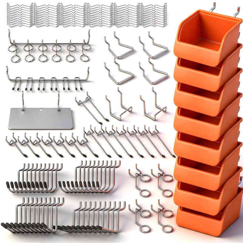 HORUSDY 150 PCS Pegboard Hooks Assortment Kit â€“ 15 Types Heavy Duty Pegboard Accessories with Bins â€“ Fits 1/8 & 1/4 Inch Pegboard Metal Hooks for Garage, Workshop, and Tool Organization - Image 1