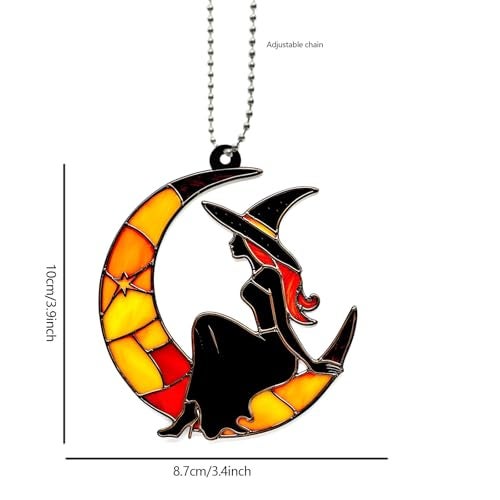 LDJRSY Moon Witch Car Hanging Ornament Cute Rear View Mirror Decoration Mirror Charm Car Interior Decorations for Girls and Women A Gift for Goth Lovers (Colour Moon Witch) - Image 2