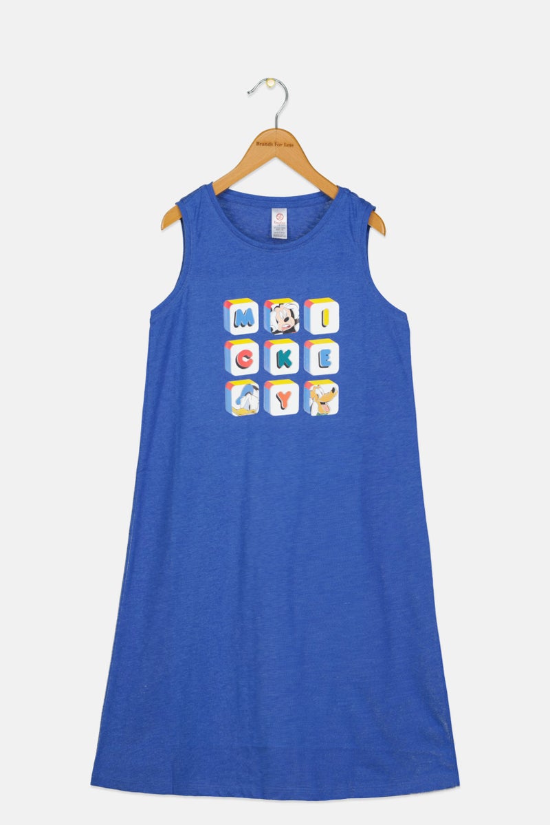 Zivame By Rosaline Kids Girl Sleeveless Graphic Print Sleepwear Dress, Navy Blue - Image 1