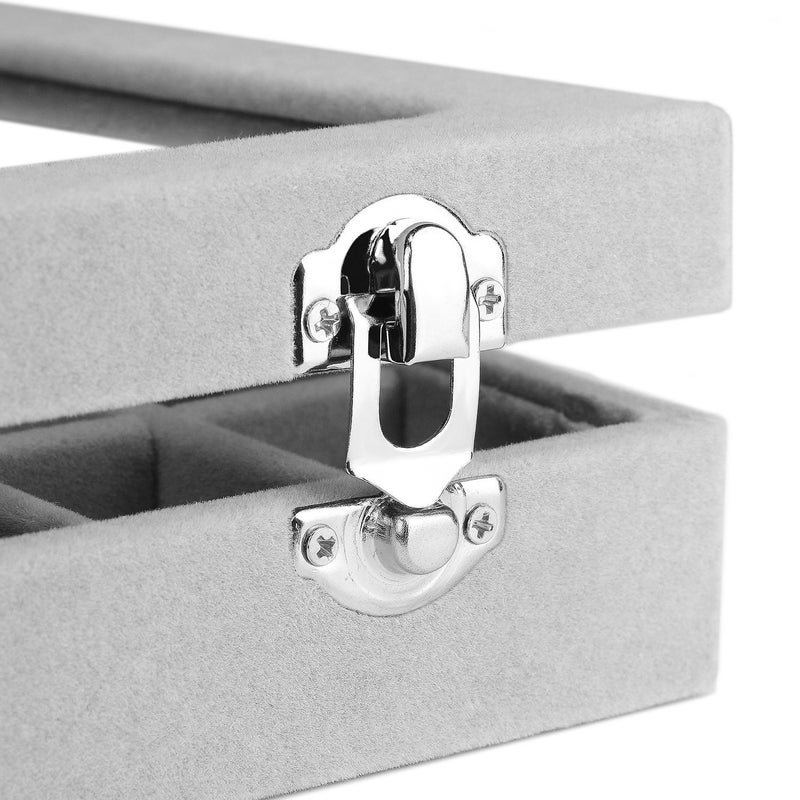 EONGOA Jewelry Box Rings Organizer Tray 7 Slots Velvet Jewelry Earring Storage Box With Transparent Lid Jewelry Display Case for Girls Women (Gray) - Image 4
