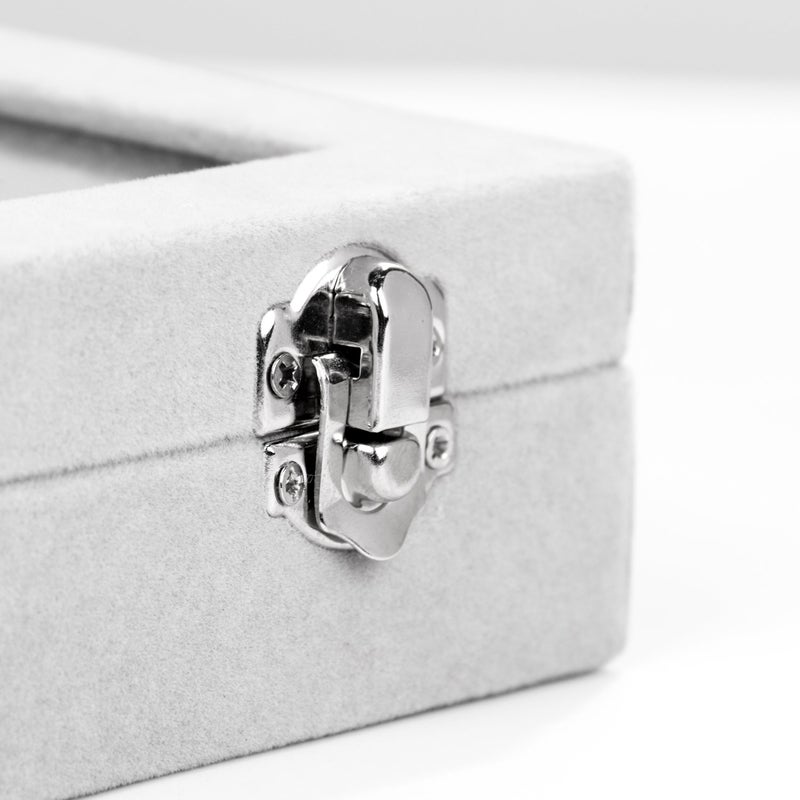 EONGOA Jewelry Box Rings Organizer Tray 7 Slots Velvet Jewelry Earring Storage Box With Transparent Lid Jewelry Display Case for Girls Women (Gray) - Image 5