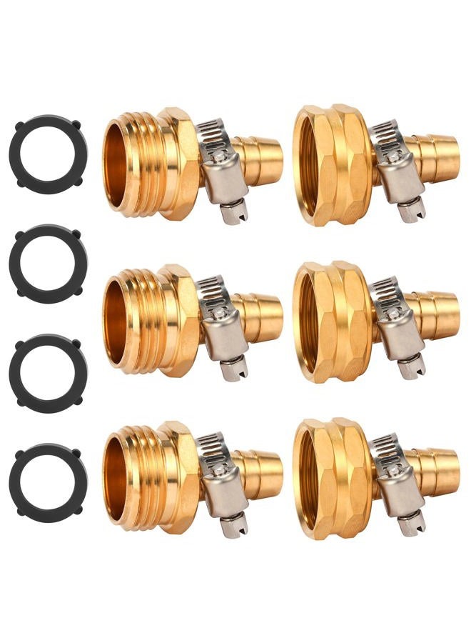 Sanpaint ,Brass Garden Hose Connector Repair Mender Kit with Stainless Clamp,Fits 1/2" Water Hose Fitting,3 Sets(1/2" Barb x 3/4" GHT) - Image 1