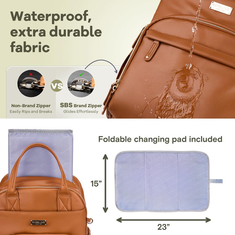 RUVALINO Diaper Bag Backpack, Multifunction Travel Pack Maternity Baby Changing Bags, Large Capacity, Waterproof, Brown - Image 5