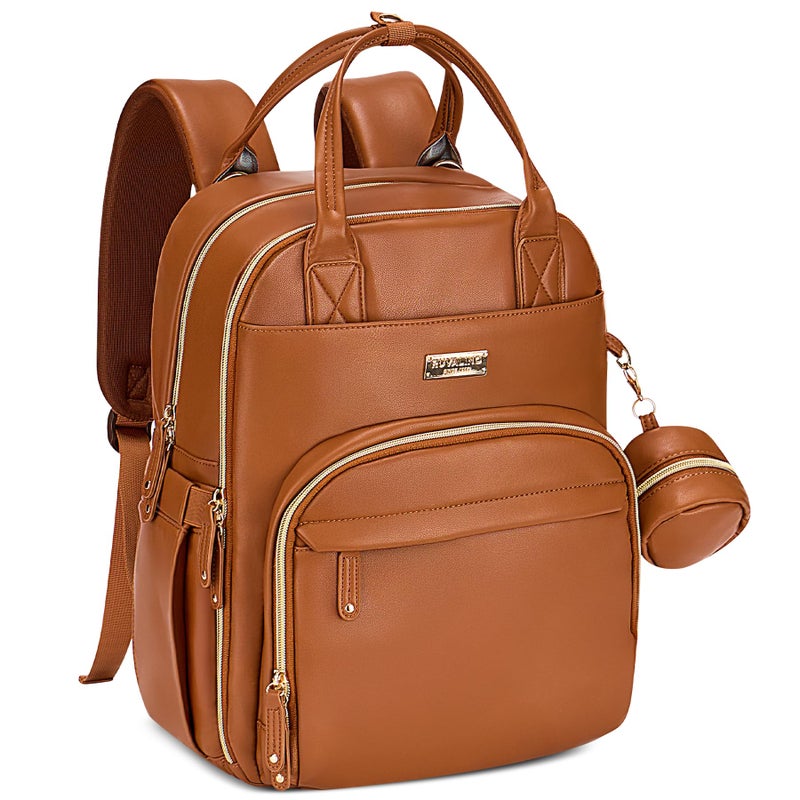 RUVALINO Diaper Bag Backpack, Multifunction Travel Pack Maternity Baby Changing Bags, Large Capacity, Waterproof, Brown - Image 1