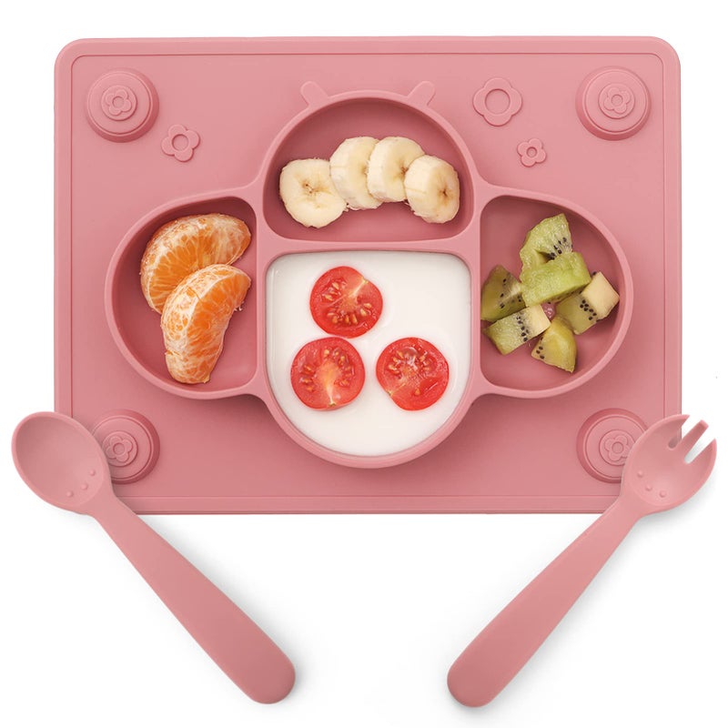 ROCCED Suction Plates for Baby Placemat Spoon Fork Set for Toddlers, Silicone Baby Plates with Suction Baby Dishes for Kids Plates-pale mauve - Image 1