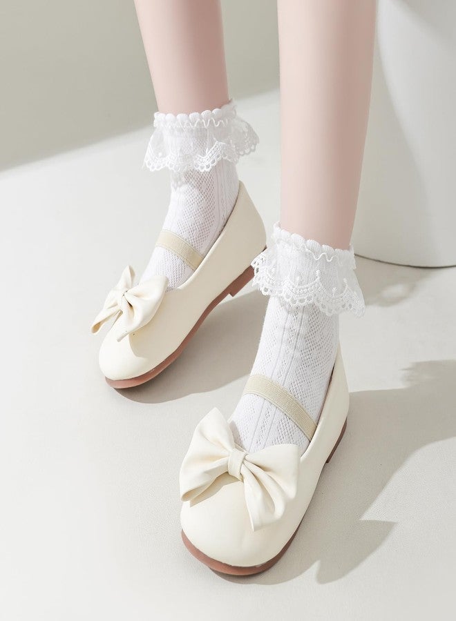 Mini angel Girls Ruffle Socks Eyelet Lace Socks 4 Pairs Mesh Seamless Cotton Princess Frilly Pageant Sock for Kids 3-5 Years (Mix Set, L) - Image 2