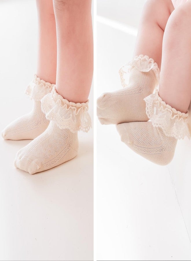 Mini angel Girls Ruffle Socks Eyelet Lace Socks 4 Pairs Mesh Seamless Cotton Princess Frilly Pageant Sock for Kids 3-5 Years (Mix Set, L) - Image 4