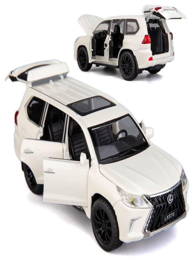 BDTCTK 1/32 Compatible for Lexus LX570 Off-Road in Luxury SUV Model Car, Zinc Alloy Pull Back Toy car with Sound and Light for Kids Boy Girl Gift(White) 1/32 White, VB32633 - Image 2