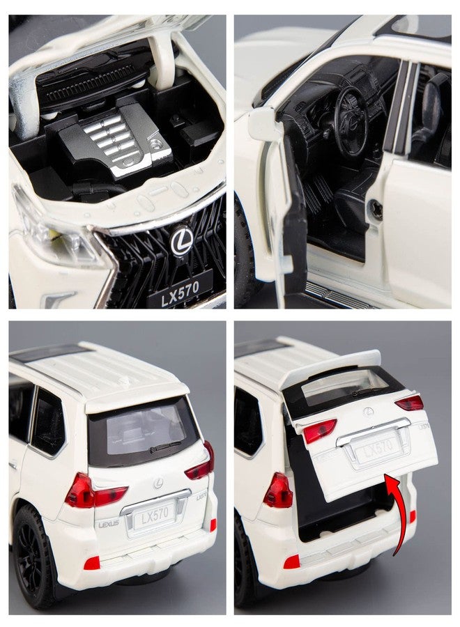 BDTCTK 1/32 Compatible for Lexus LX570 Off-Road in Luxury SUV Model Car, Zinc Alloy Pull Back Toy car with Sound and Light for Kids Boy Girl Gift(White) 1/32 White, VB32633 - Image 5