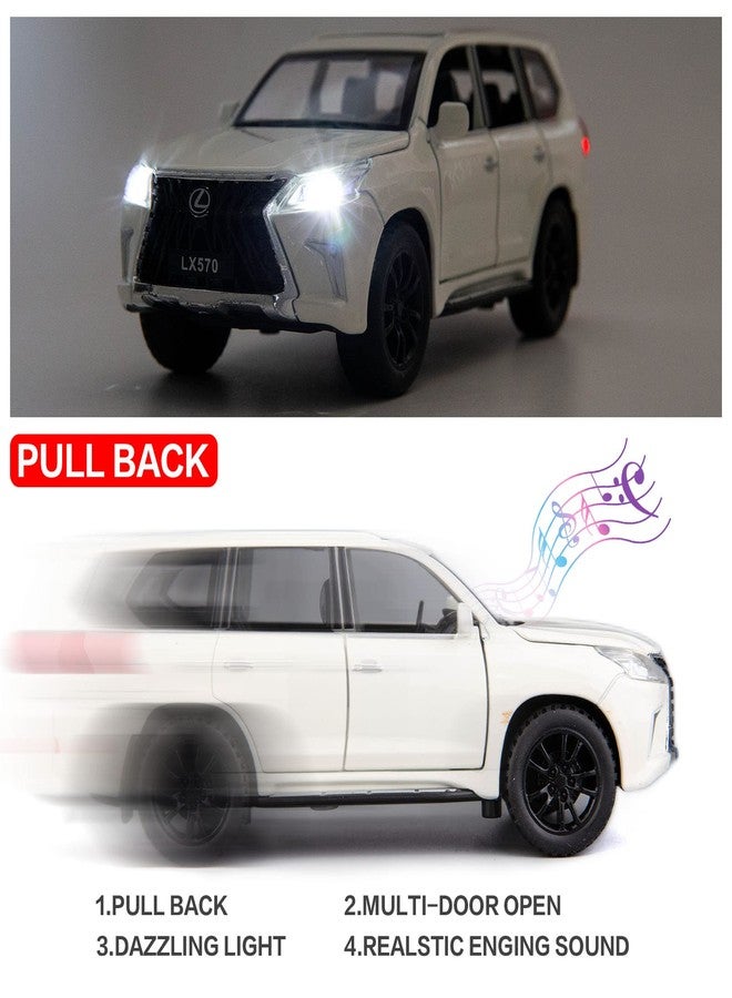 BDTCTK 1/32 Compatible for Lexus LX570 Off-Road in Luxury SUV Model Car, Zinc Alloy Pull Back Toy car with Sound and Light for Kids Boy Girl Gift(White) 1/32 White, VB32633 - Image 3