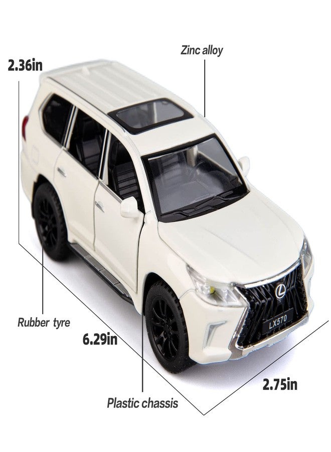 BDTCTK 1/32 Compatible for Lexus LX570 Off-Road in Luxury SUV Model Car, Zinc Alloy Pull Back Toy car with Sound and Light for Kids Boy Girl Gift(White) 1/32 White, VB32633 - Image 4