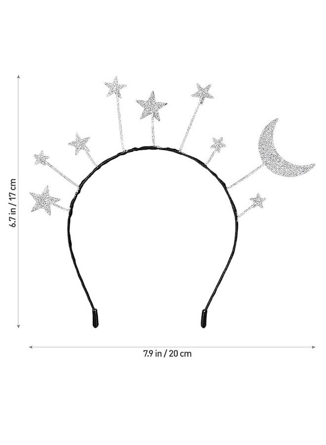 Star Moon Headband Birthday Party Hair Hoop, Birthday Party Headband Crown, Glitter Moon Costume for Headress Accessories, Silver - Image 2