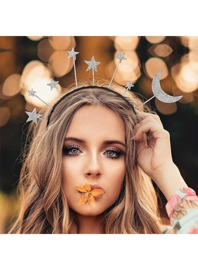 Star Moon Headband Birthday Party Hair Hoop, Birthday Party Headband Crown, Glitter Moon Costume for Headress Accessories, Silver - Image 3