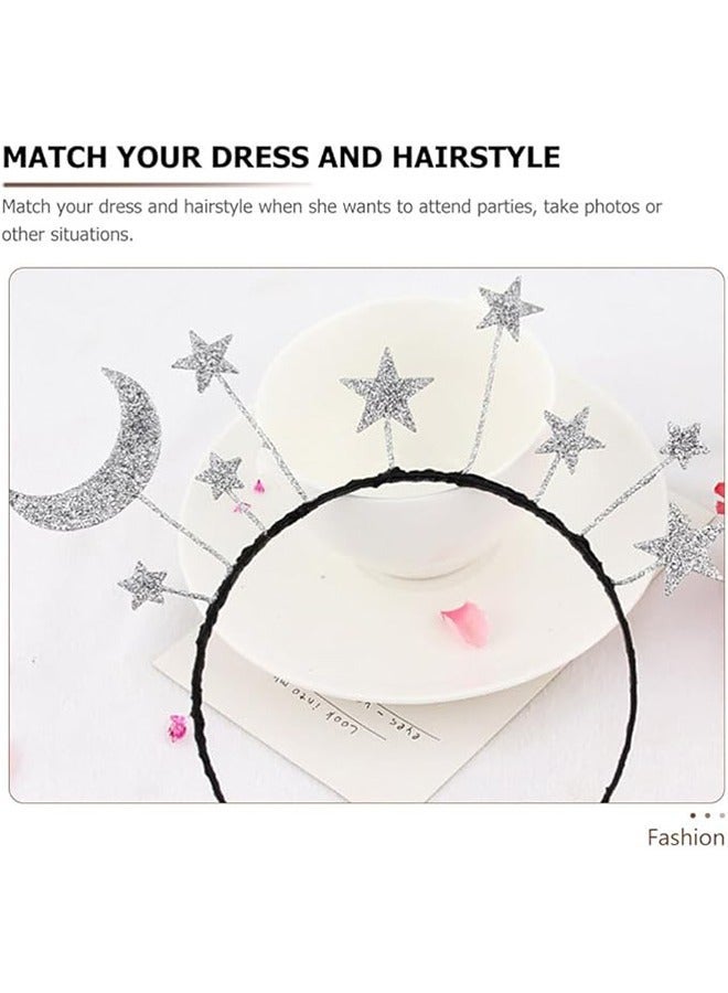 Star Moon Headband Birthday Party Hair Hoop, Birthday Party Headband Crown, Glitter Moon Costume for Headress Accessories, Silver - Image 4