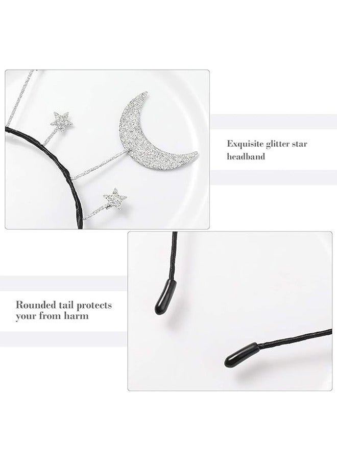 Star Moon Headband Birthday Party Hair Hoop, Birthday Party Headband Crown, Glitter Moon Costume for Headress Accessories, Silver - Image 5