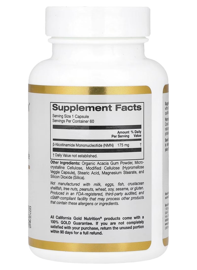 California Gold Nutrition California Gold Nutrition (NMN) Nicotinamide Mononucleotide 175 mg 60 Veggie Capsules  - Image 2