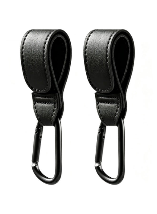 YelaJoy 2 Pcs Baby Stroller Hooks, Premium Vegan Leather Multipurpose Pram Bag Straps, Heavy Duty Hanging Hooks for Diaper Bags, Grocery Shopping Totes and Handbags (Black) - Image 1