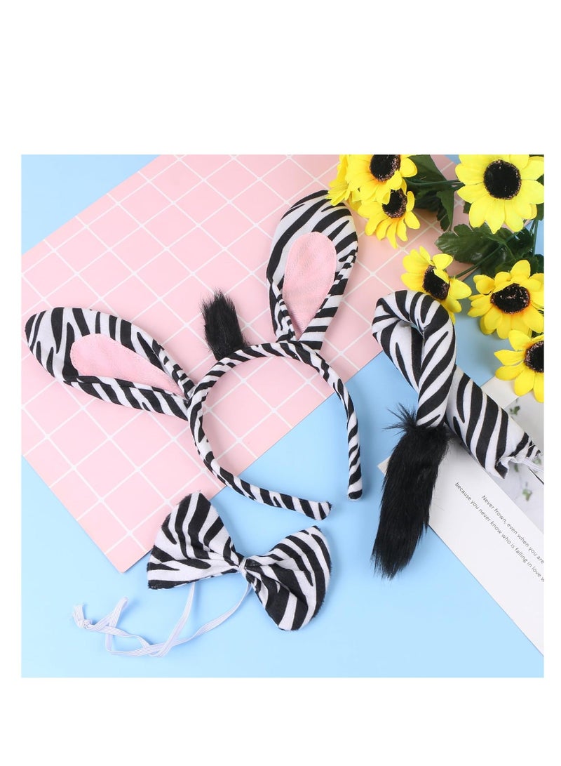Zebra Costume Accessories, Zebra Ears Headband Zebra Tail and Bow Tie, Suitable for Birthday Party Cosplay Masquerades - Image 2