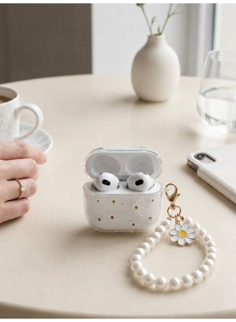 Aura Style Floral Clear Case for AirPods 4 Women - Shockproof Protective Cover with Pearl Keychain - Transparent TPU - Image 3