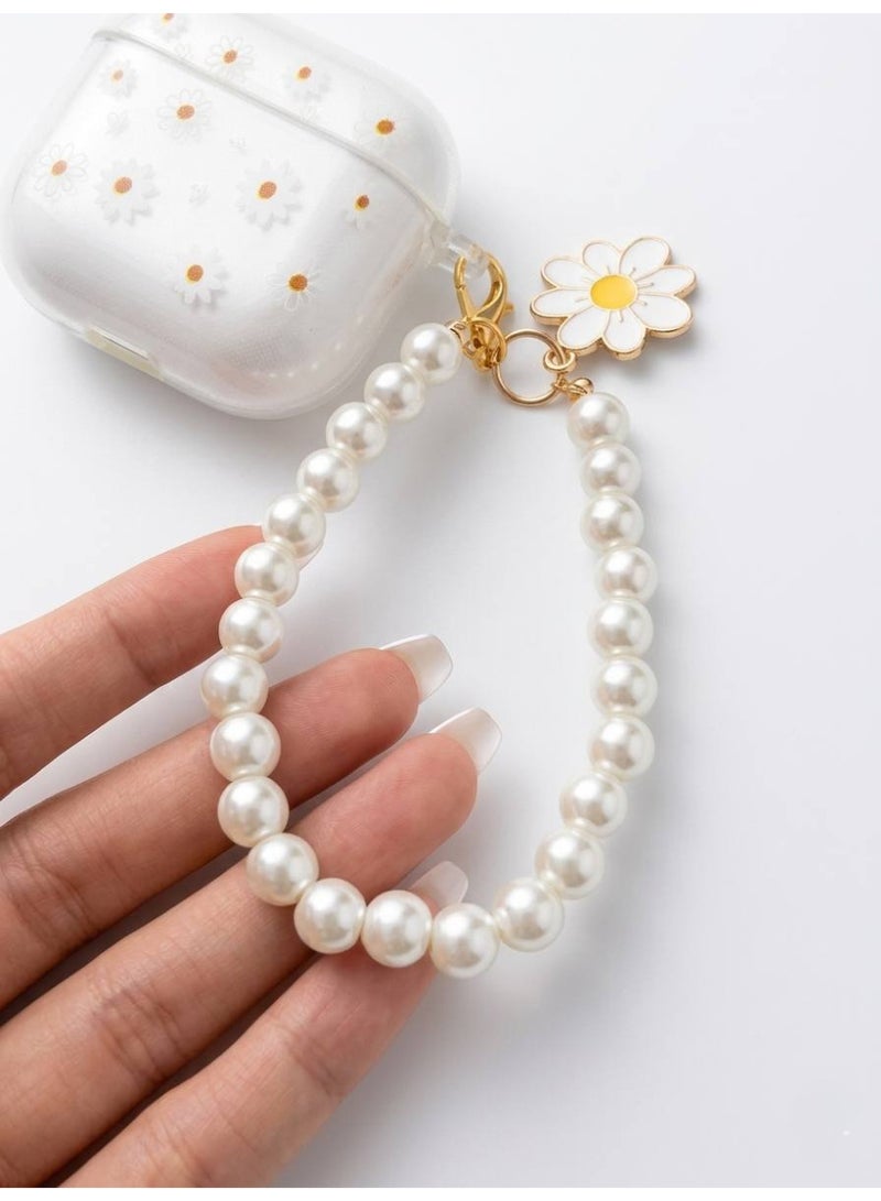 Aura Style Floral Clear Case for AirPods 4 Women - Shockproof Protective Cover with Pearl Keychain - Transparent TPU - Image 5