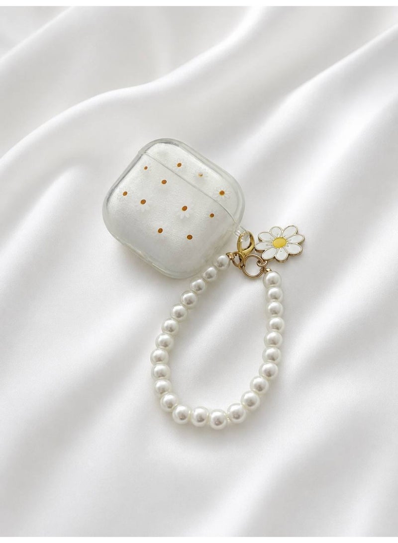 Aura Style Floral Clear Case for AirPods 4 Women - Shockproof Protective Cover with Pearl Keychain - Transparent TPU - Image 2