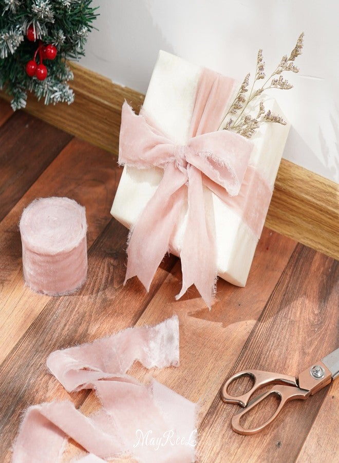 MAYREEL Dusty Rose Velvet Ribbon 2 Inch Hand Torn Pink Silk Frayed Edge Ribbon for Valentine's Day Bridal Bouquets Invitations Wedding Vow Books Gift Baskets Hair Bows 3 Yards - Image 3