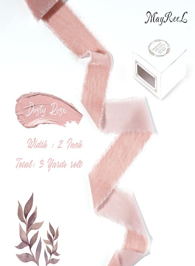 MAYREEL Dusty Rose Velvet Ribbon 2 Inch Hand Torn Pink Silk Frayed Edge Ribbon for Valentine's Day Bridal Bouquets Invitations Wedding Vow Books Gift Baskets Hair Bows 3 Yards - Image 2