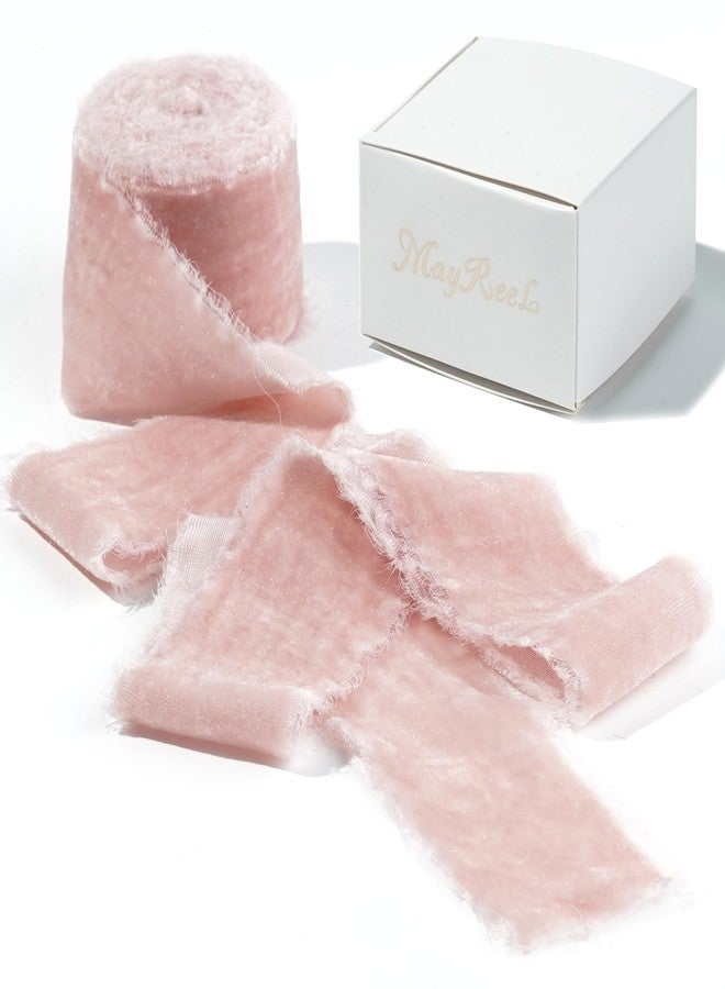 MAYREEL Dusty Rose Velvet Ribbon 2 Inch Hand Torn Pink Silk Frayed Edge Ribbon for Valentine's Day Bridal Bouquets Invitations Wedding Vow Books Gift Baskets Hair Bows 3 Yards - Image 1