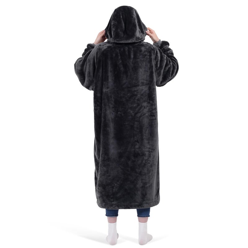 KPBLIS Wearable Blanket Hoodie Gifts for Women Men, Cozy Hoodie Blankets Sweatshirt Christmas Birthday Gifts for Women Mom Wife, Warm Fleece Hooded Blanket with Sleeves for Adults, Dark Gray - Image 2