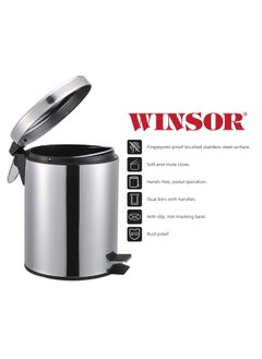 Winsor Winsor Stainless Steel Pedal Dustbin with Removable Inner Bucket - Trash Can Round Shape Dustbin for Bathroom, Home, Kitchen, washrooms, Room and Office 8 ltr  - Image 2