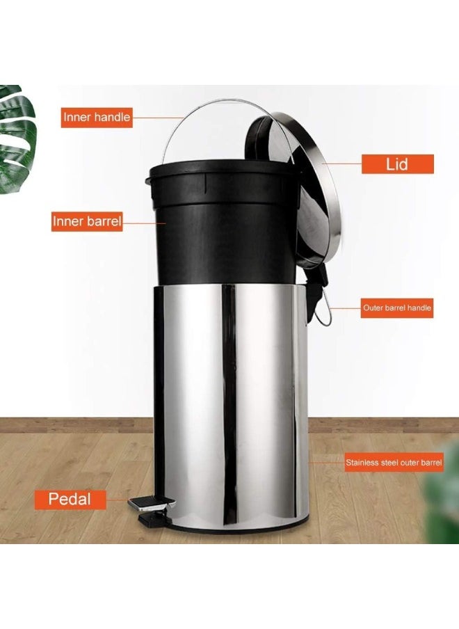 Winsor Winsor Stainless Steel Pedal Dustbin with Removable Inner Bucket - Trash Can Round Shape Dustbin for Bathroom, Home, Kitchen, washrooms, Room and Office 8 ltr  - Image 4