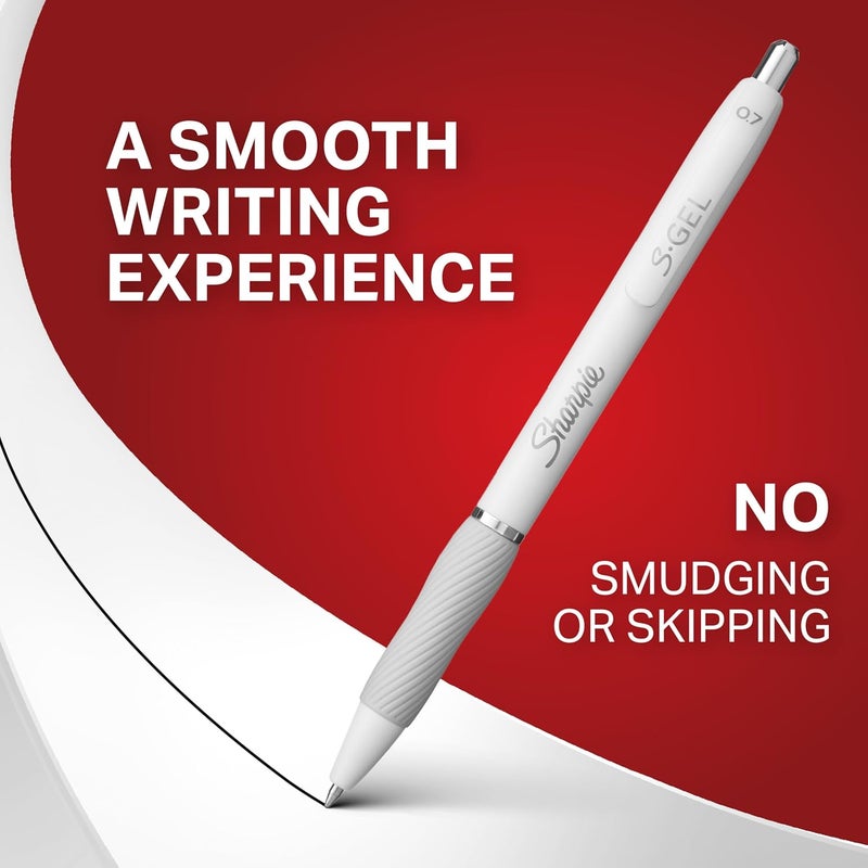 Sharpie أقلام جيلي S، نقطة متوسطة (0.7 مم)، جسم أبيض لؤلؤي، حبر أسود، 4 قطع - مثالية للكتابة، والتدوين، والرسم، والتلوين، وتدوين الملاحظات، ولوازم الكلية - Image 5
